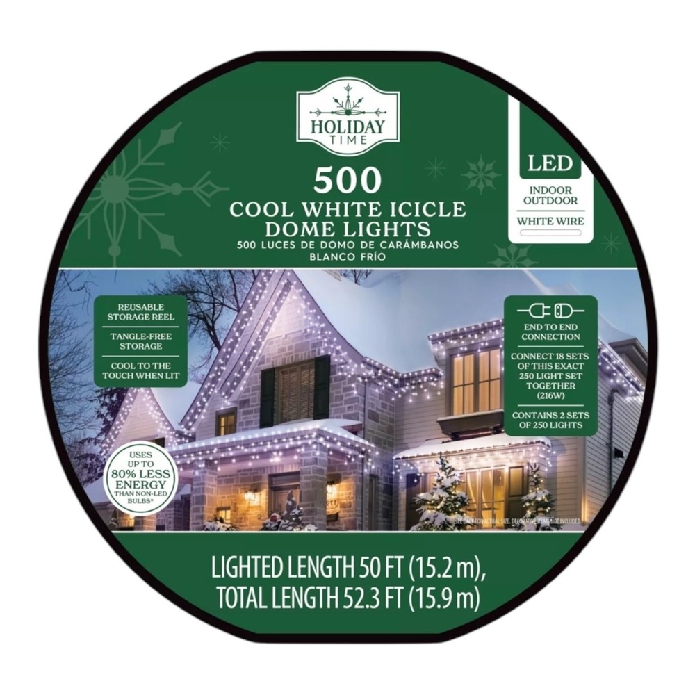 Holiday Time‎ 500-Count Cool White LED Dome Icicle Lights with White Wire